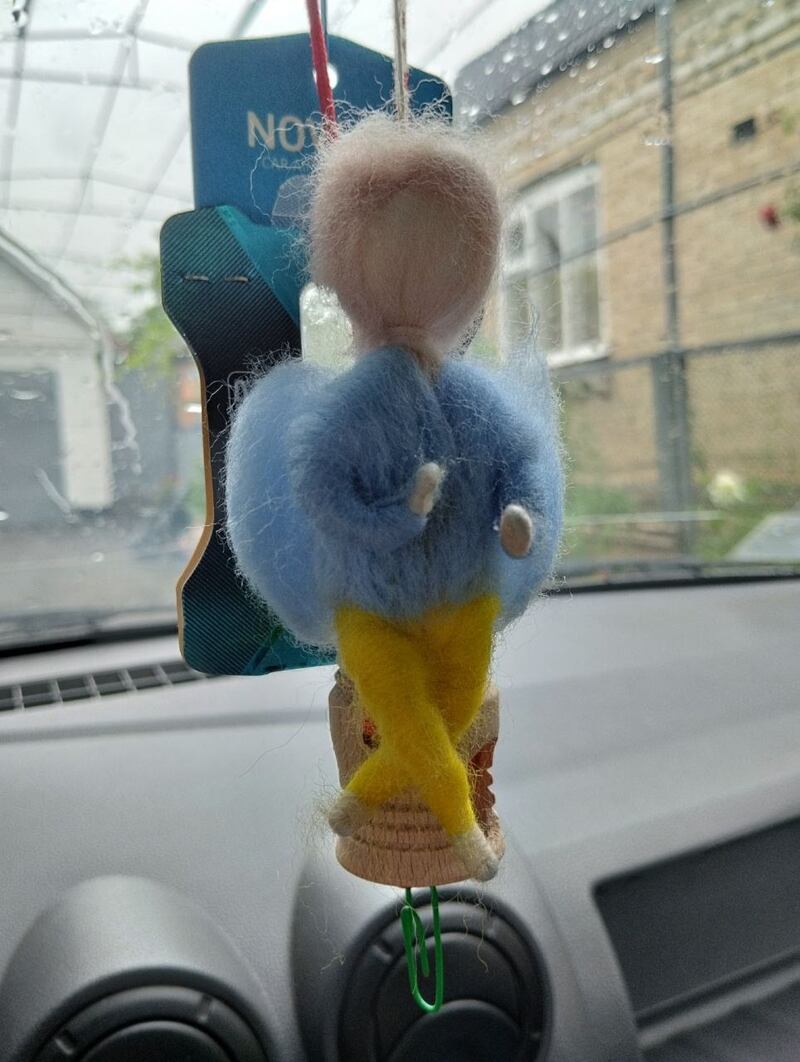 This angel, in Ukrainian national colours, was a farewell gift from a 12-year-old rape victim to her gynecologist. Photograph: Courtesy of Viktoria Osypenko