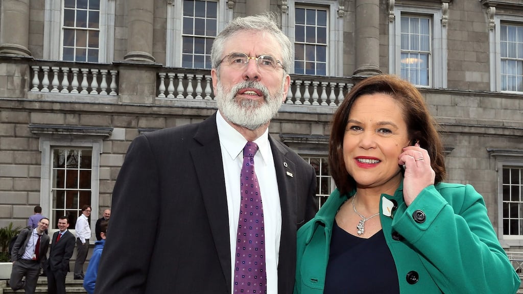Mary Lou McDonald, seen here with Sinn Féin party leader Gerry Adams: Ms McDonald said she knew nothing about the Garda search of Jonathan Dowdall’s home. Photograph: Paul Faith/AFP/Getty Images
