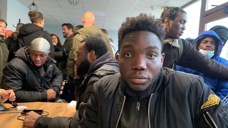 Nigerian student Peter Ighato was a third-year medical student at Vinnytsia, central Ukraine. He arrived in Przemysl in a state of exhaustion after queueing for four days at the border. Photograph: Lara Marlowe