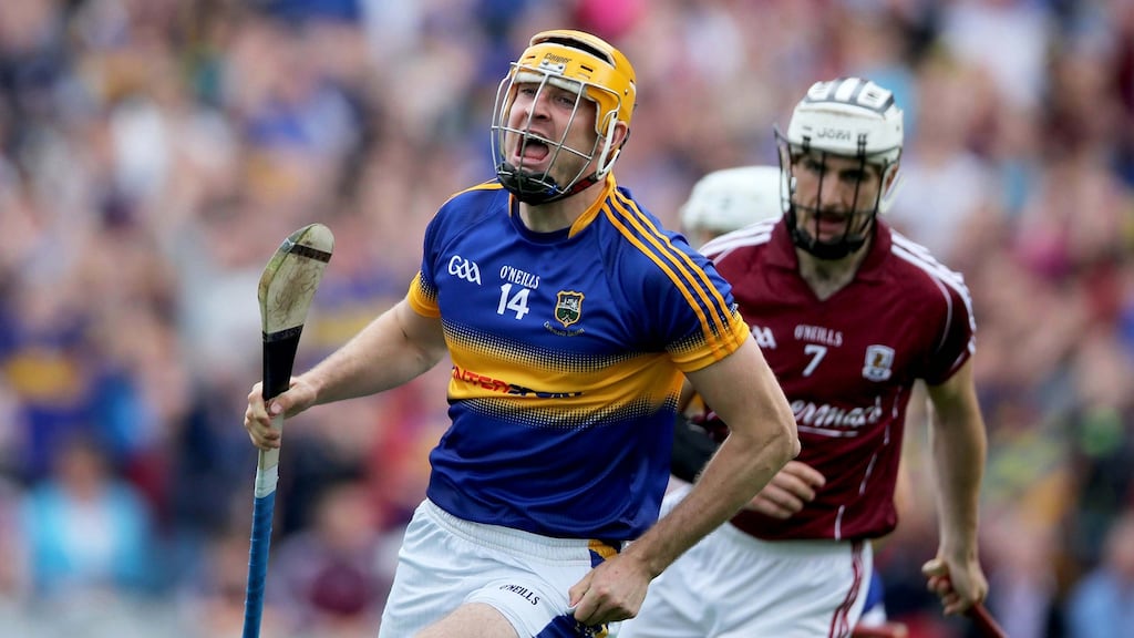 Seamus Callanan celebrates scoring the first goal for Tipperary in Galway. Photo: Donall Farmer/Inpho