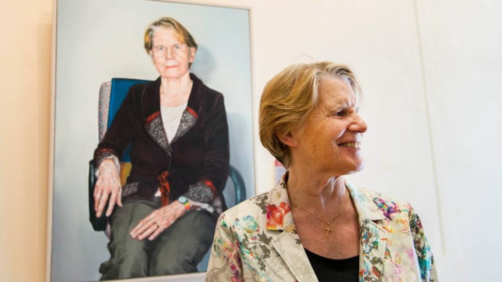 Sr Stanislaus Kennedy at the National Gallery during the unveiling of her portrait by artist Vera Klute where it has entered the portrait collection of the National Gallery. Photograph: Brenda Fitzsimons/The Irish Times