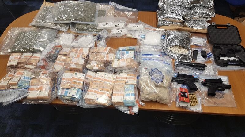Cash, drugs and firearms seized during a search in Co Meath last month. Photograph: An Garda Síochána