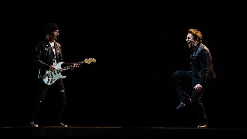 The Edge and singer Bono on the opening night of the US leg of the Joshua Tree tour in Seattle. Photograph: Chona Kasinger/The New York Times