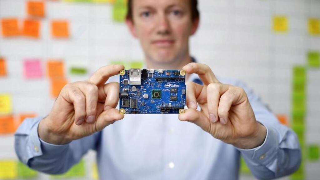 Noel Murphy, Quark engineering manager, with the new Intel Galileo development board that features the Quark SoC X1000 technology. Photograph: Marc O’Sullivan