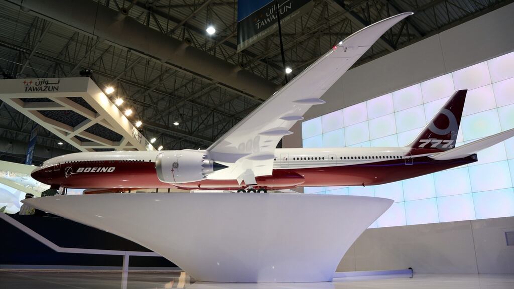 A model of the 777X aircraft. Washington landed the 777X work, as well as a composite-wing factory, after pledging to extend tax incentives for aerospace-related companies. Photograph: Bloomberg
