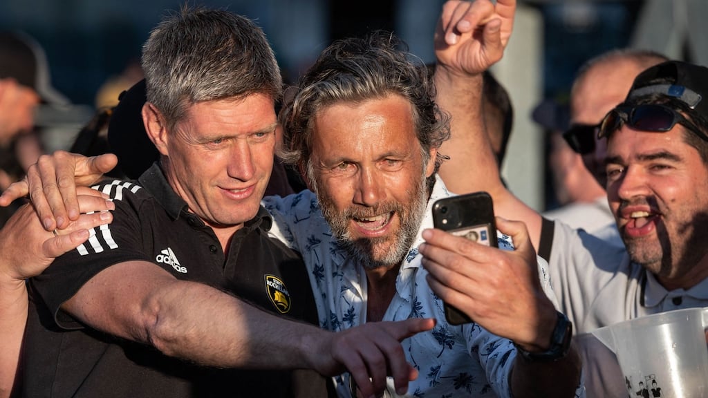La Rochelle’s coach Ronan O’Gara celebrates with fans during the Champions Cup quarter-final match between La Rochelle and Montpellier on May 7th. Photograph: Xavier Leoty/AFP via Getty Images