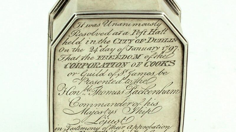 George III silver freedom box, made €7,000 at Fonsie Mealy’s summer sale in Castlecomer.