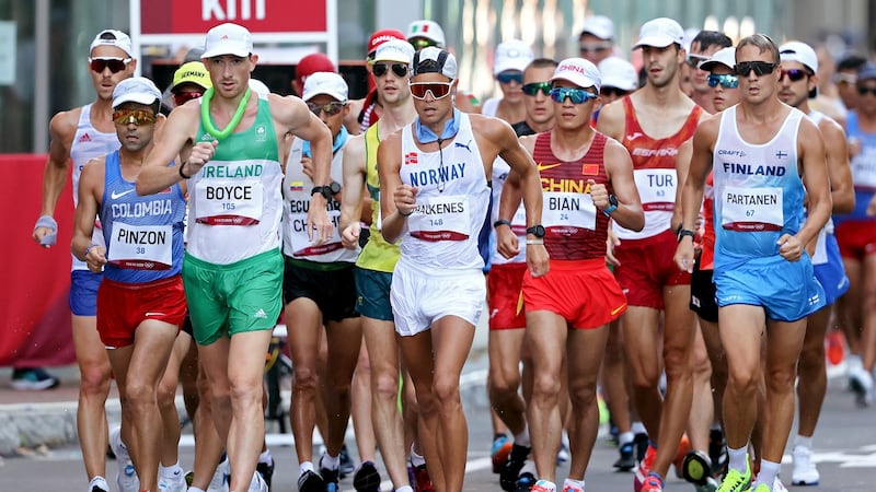 Brendan Boyce of Team Ireland during the men’s 50km race walk final on day 14 of the Tokyo 2020 Olympic Games at Sapporo Odori Park. Photograph: Clive Brunskill/Getty Images