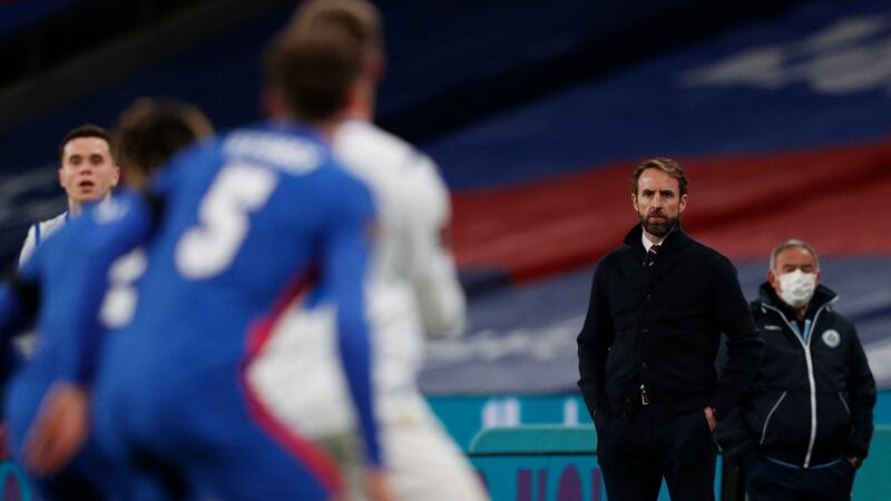 England manager Gareth Southgate watches his team’s World Cup qualifier against San Marino at Wembley. Photograph: Getty Images