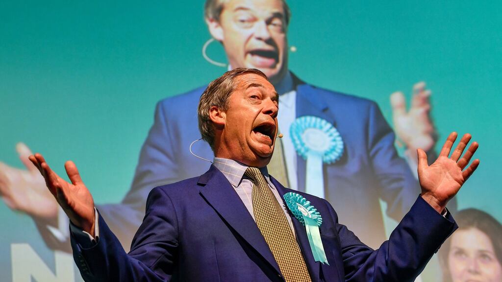 Nigel Farage at a rally with the Brexit Party’s European election candidates at the Corn Exchange in Edinburgh, Scotland, on May 17th. Photograph: Jeff J Mitchell/Getty Images