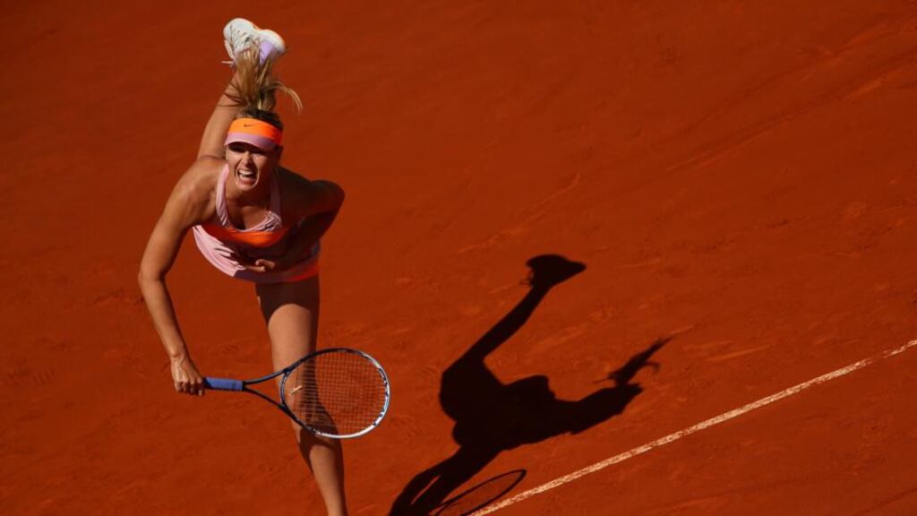 Maria Sharapova on her way to a 4-6, 7-5, 6-2 win over Eugenie Bouchard of Romania at the French Open semi-final in Paris yesterday. Photograph: Getty Images
