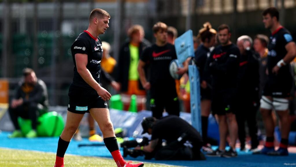 Owen Farrell of Saracens leaves the field of play after being sent off during the Gallagher Premiership Rugby match between Saracens and Wasps last Saturday. Photograph: Clive Rose/Getty Images