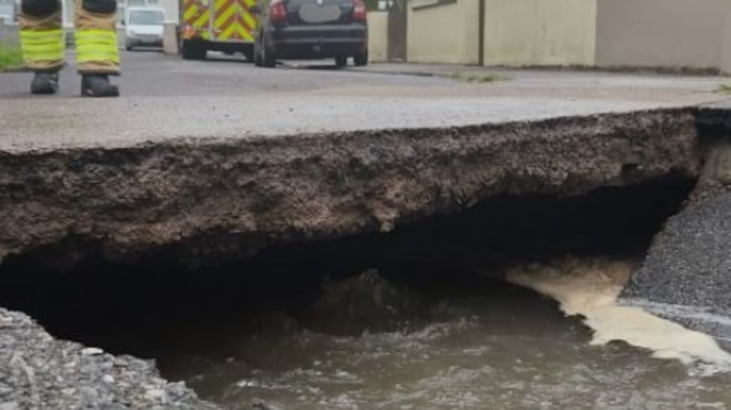Part of the sinkhole in McGrath Park, Mahon, Cork. Photograph: Cork City Fire Brigade