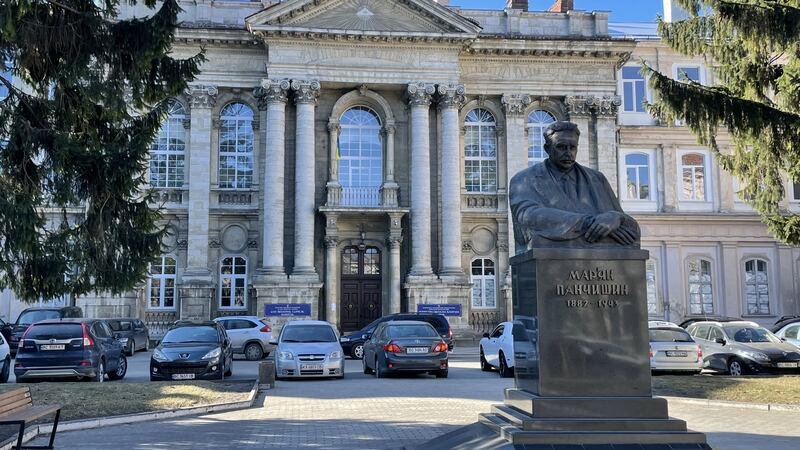 The Lviv regional clinical hospital in the main city of western Ukraine, which has become a safe haven for people fleeing Russia’s invasion of its neighbour. Photograph: Daniel McLaughlin