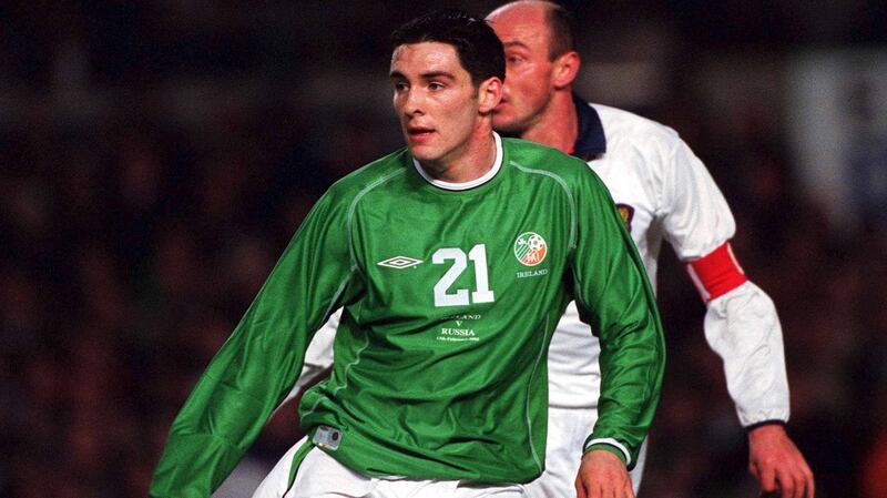 Richie Sadlier playing for the Republic of Ireland against Russia in 2002 at Lansdowne Road. Photograph: David Maher/Sportsfile