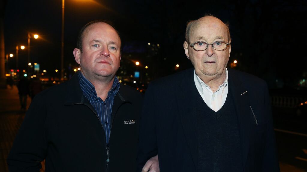Seamus Ludlow’s brother Kevin Ludlow (left) and nephew Thomas Fox outside the Four Courts in Dublin following the ruling on a bid by the family of murdered forestry worker Seamus Ludlow to have the Government set up two commissions of inquiry into the 1976 sectarian killing. Photograph: Brian Lawless/PA Wire