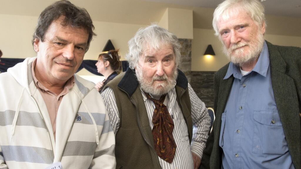 Aidan Higgins (centre) with writer and filmmaker Neil Jordan and writer Dermot Healy.  Photograph: John Allen