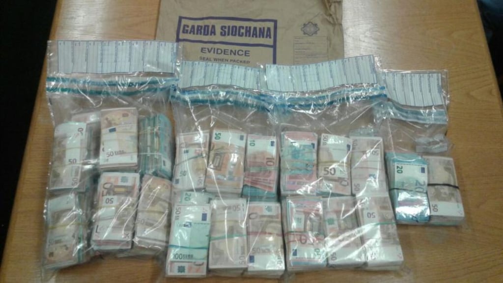 The Garda National Drugs and Organised Crime Bureau seized more than €300,000 in cash, along with cash counting and packaging equipment.