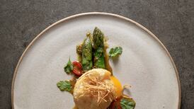 Asparagus, deep-fried egg, coriander, chilli, lime, crisped shallots