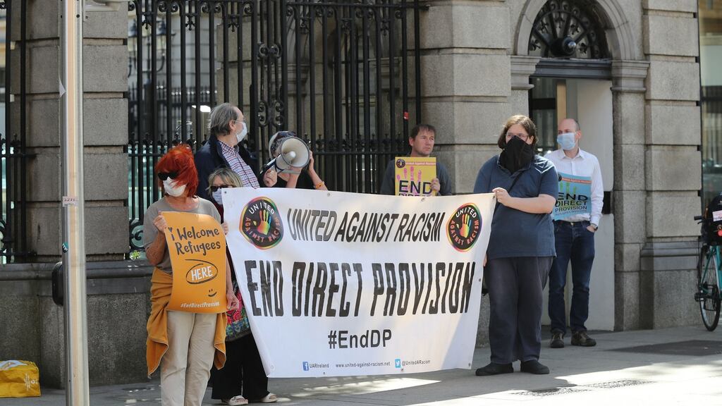A group calling for the end of direct provision gathered outside the Dáil earlier this year. Photograph: Nick Bradshaw