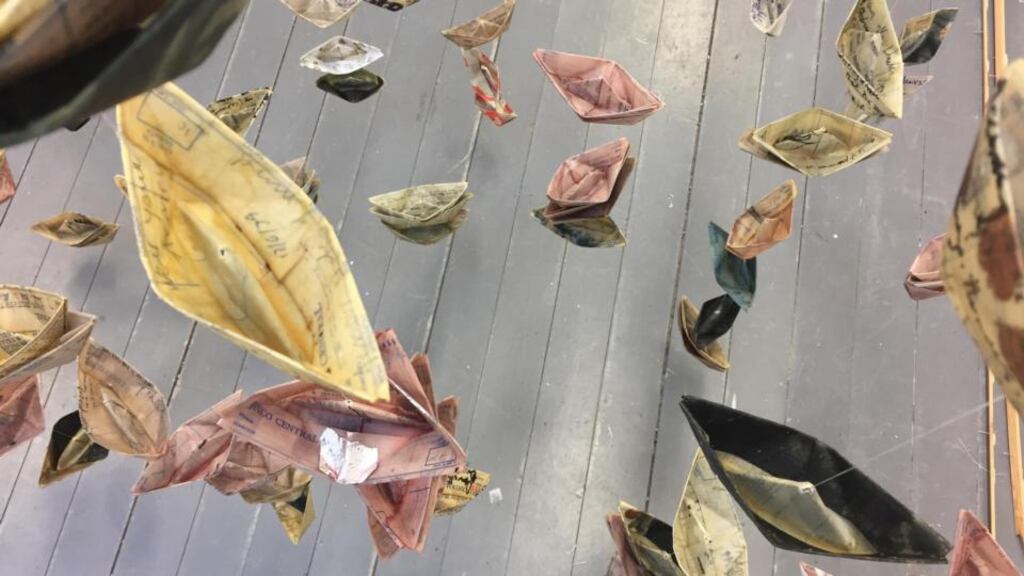 On and Off the Wall: Marianne Slevin’s bank-statement boats, at the Courthouse Gallery in Ennistymon