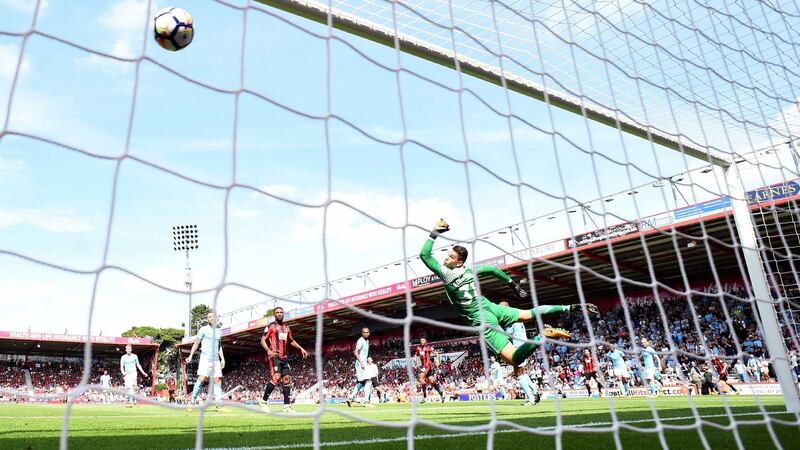 Bournemouth’s Charlie Daniels scores their first goal. Photograph: Dylan Martinez/Reuters