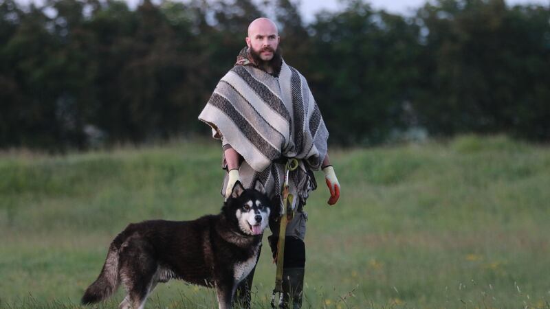 Peter McKenna from Bellaghy and Aodh at the Hill of Tara for the summer solstice. Photograph: Nick Bradshaw