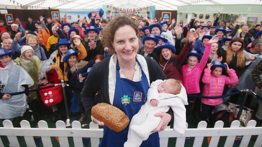 Emma Ferguson and son Paddy after winning the National Brown Bread Baking Competition at the 2018 National Ploughing Championships. Photograph: Leon Farrell/Photocall