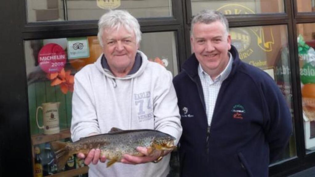 John Scanlon (Mallow) – with the heaviest fish, of 3lb 2oz, at the Burke’s fly-fishing competition on Mask – and Tomás Burke