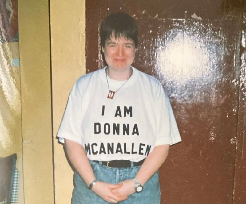 Supporters of Donna McAnallen wore T-shirts that read 'I wish I'd kissed Donna McAnallen' while she wore one identifying her as the person at the heart of the case