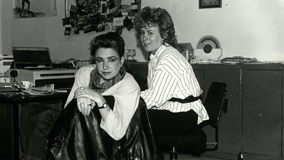 Administrative staffers Michelle and Annette in the union offices in the 1980s