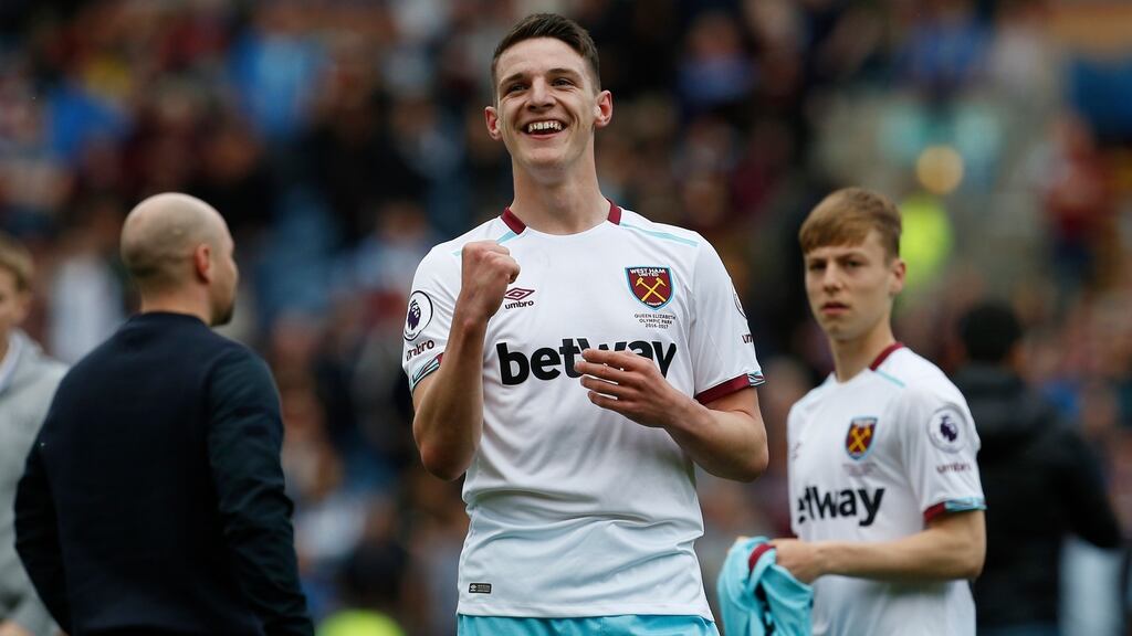 West Ham United’s Declan Rice making his debut against Burnley on Sunday. Photograph: Reuters