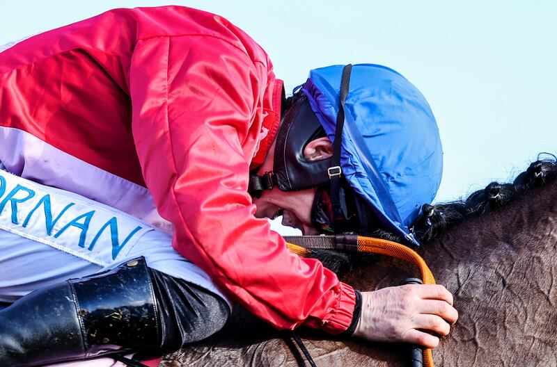 Rachael Blackmore onboard A Plus Tard celebrates winning the Gold Cup Chase at Cheltenham. Photograph: Dan Sheridan/Inpho