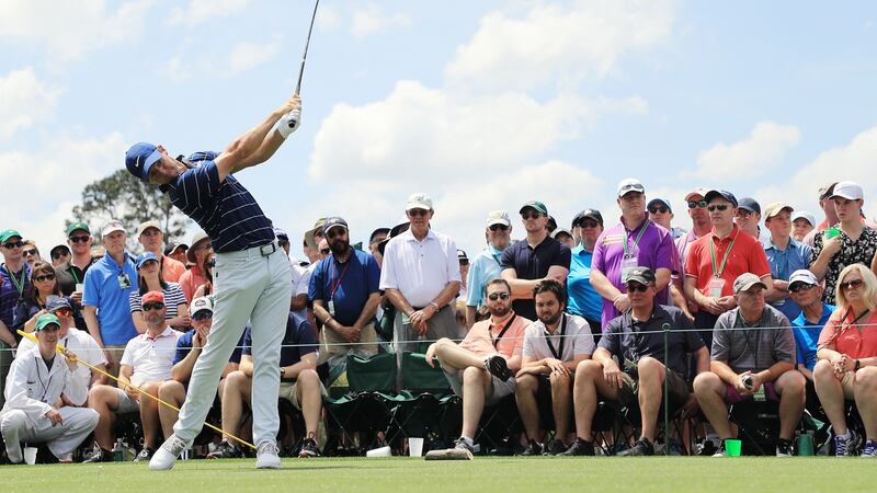 Rory McIlroy tees off from the eighth at Augusta. Photograph: Mike Ehrmann/Getty