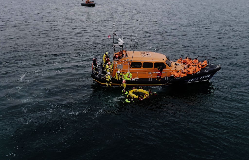 A recent rescue, by Dover lifeboat crew, of migrants crossing the English Channel trying to reach Britain. File photograph: PA