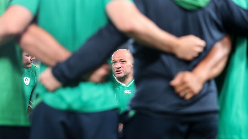 Ireland’s Rory Best speaks to his teammates after the Rugby World Cup quarter-final loss to New Zealand. Photo: Dan Sheridan/Inpho