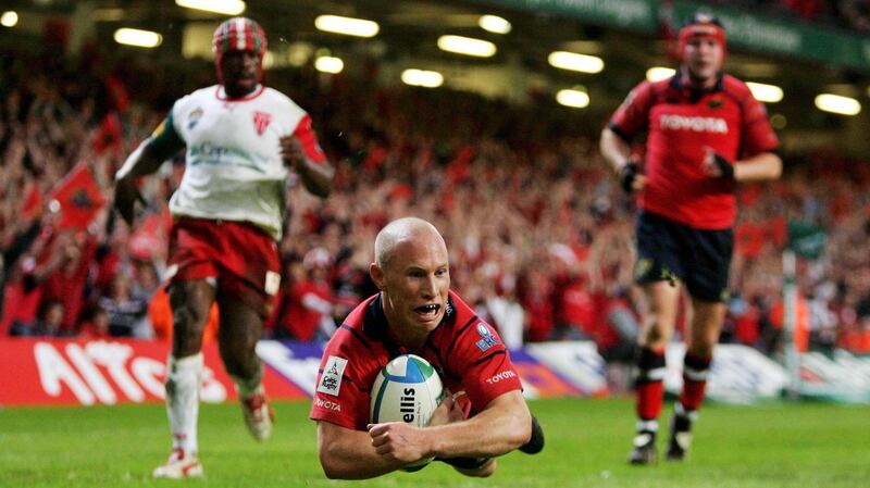 Peter Stringer scores Munster’s second try over Biarritz in the Heineken Cup Final on May 20th, 2006. Photograph: ©INPHO/Getty Images