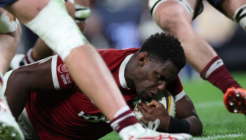 Maro Itoje scores a try for the British and Irish Lions against the Queensland Reds. Photograph: Billy Stickland/Inpho