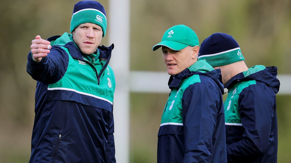 Ireland forwards coach Simon Easterby with Joe Schmidt. Photograph: Cathal Noonan/Inpho
