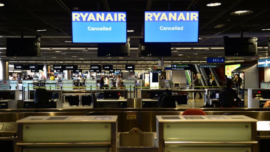 Ryanair passengers asked to check in early for flights with website due to close at 9pm on Tuesday for five hours of maintenance. Photograph: Dara Mac Donaill / The Irish Times.
