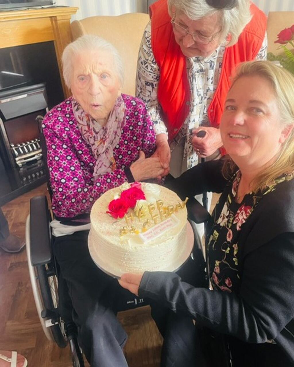 Phyllis Furness (left) on her 108th birthday at Moycullen Nursing Home. Photograph: Mowlam Healthcare