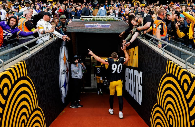 Pittsburgh Steelers linebacker TJ Watt leaves the field. Photograph: Inpho
