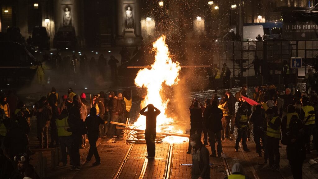 Gilets jaunes protesters   in Bordeaux on Saturday. Photograph: Caroline Blumberg/EPA