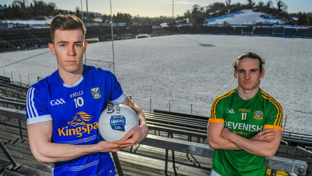 Dara McVeety of Cavan and Cillian O’Sullivan of Meath during a media event at Kingspan Breffni Park earlier this week. Photograph: Sportsfile