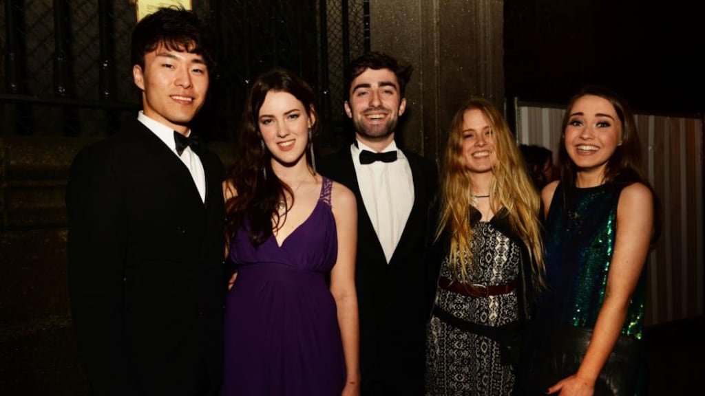 At the Trinity Ball were Young Chae Soon from Ballinteer, Lisa Walsh from Kerry, Daniel Broderick from Ballinteer, Juliette Weyand from Berlin and Clare O’Donohue from Ashbourne. Photograph: Cyril Byrne/The Irish Times