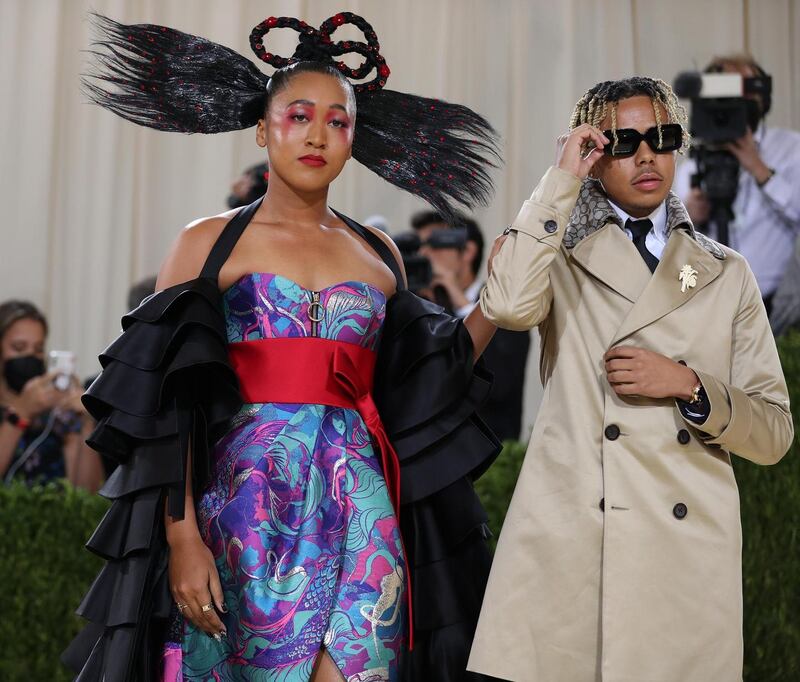 Met Gala cochair Naomi Osaka, who became a brand ambassador for Louis Vuitton earlier this year, wore Louis Vuitton, in a look honoring her Hatian and Japanese heritage