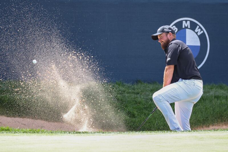 Shane Lowry blasts out from a green side bunker on the 15th hole of the BMW Championship. Photograph: Scott Winters/Icon Sportswire via Getty