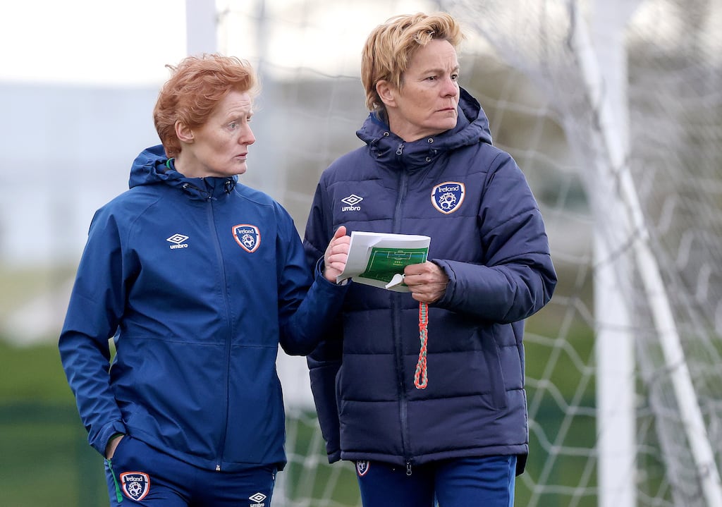 Eileen Gleeson (left) will take on the role of Interim Head Coach of the Ireland Women's National Team, following the departure of Vera Pauw (right). Photograph: Bryan Keane/Inpho