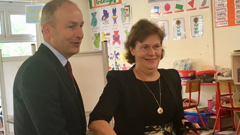 Handout photo of Micheál Martin and his wife Mary voting in Cork as the country goes to the polls to vote in the referendum on the Eighth Amendment. Photograph: PA