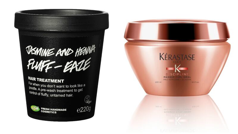 Lush Jasmine and Henna Fluff-Ease (€15.25); Kerastase Discipline Masque Curl Idéal (€24)